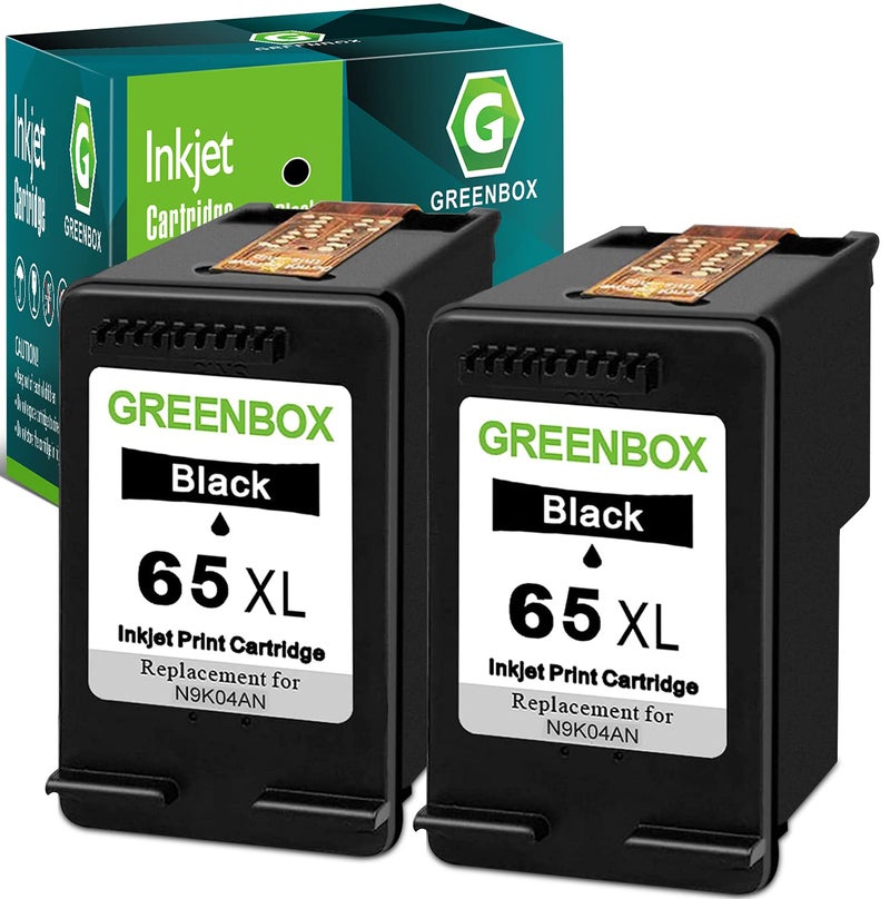 GREENBOX High Yield Remanufactured 65XL Replacement for HP 65 Black Ink Cartridge, for HP Envy 5055 5052 5058 DeskJet 3755 2655 3720 3722 3723 3730 3721 3732 3752 3758 2652 2624 2622 Printer (2-Black) - Image 1